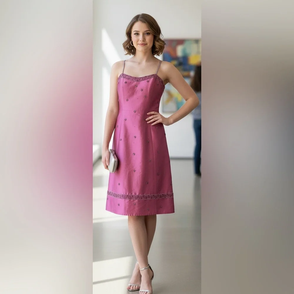 Laundry By Shelli Segal Pink Strapless Embellished Dress 4 100% Silk Barbie core Laundry By Shelli Segal Pink Strapless Embellished Dress 4 100% Silk Barbie core